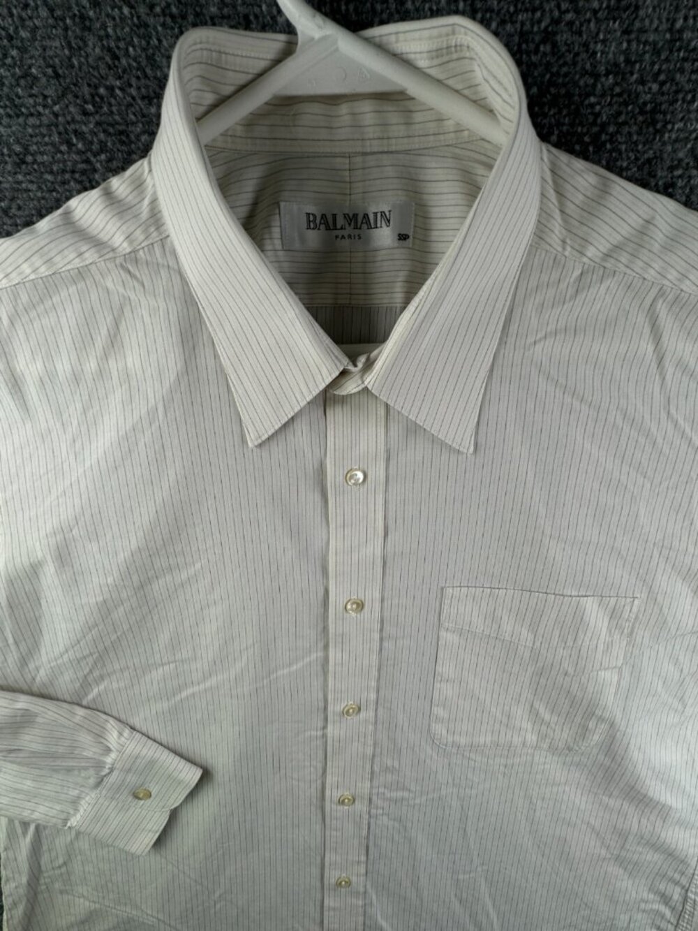 Balmain Paris SSP Men Button Up Long Sleeve Shirt Striped Beige Size L/XL Adult